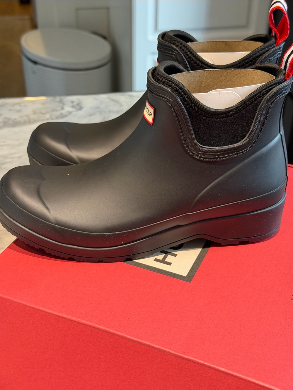 Hunter women play Chelsea neoprene Matte Black Ankle Rain Boots